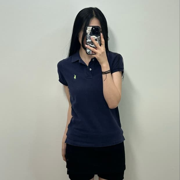 폴로 랄프로렌 자수로고 네이비 피케 반팔 카라 티셔츠 