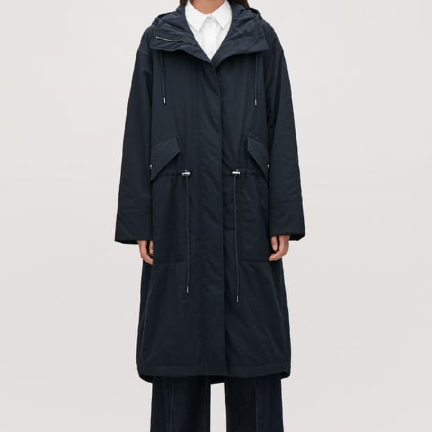 COS 패딩 후디드 파카 피쉬테일 네이비 XS 