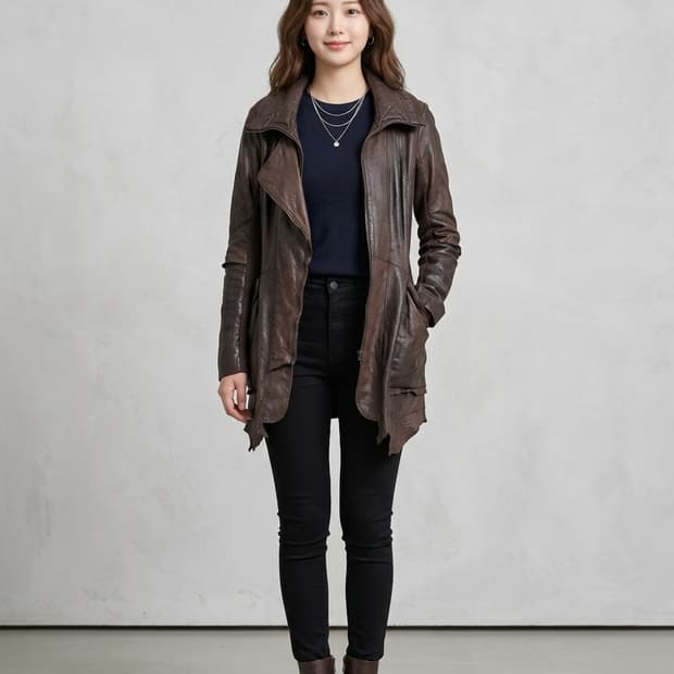 Doho 도호 리얼 양가죽 니트 배색 비대칭 자켓