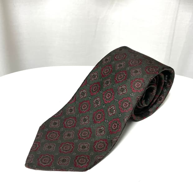 크리스찬 디올 Dior 명품 빈티지 플라워 실크 넥타이 _ 그린/레드