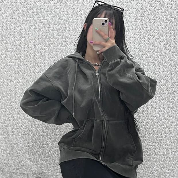 소버먼트 빈티지 피그먼트 오버핏 후드집업 XL C07159