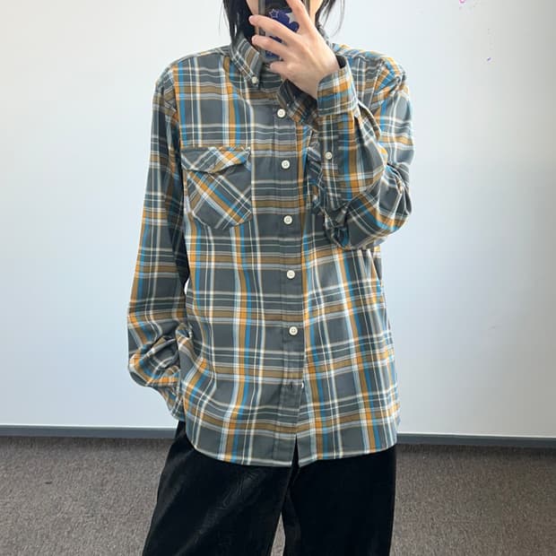 Columbia 콜롬비아 그레이 옐로우 체크 셔츠