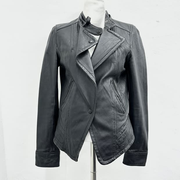 Asymmetric Lamb skin leather jacket 