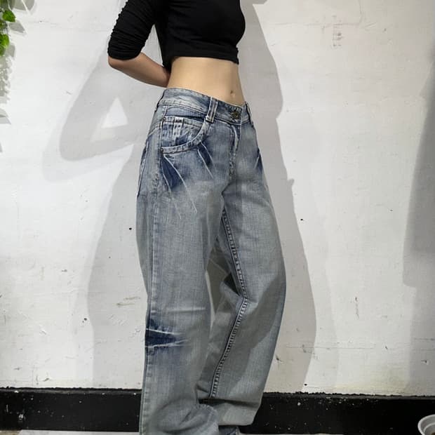 돌체앤가바나 연청 워싱 와이드 데님 팬츠 청바지 XL