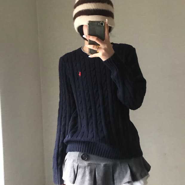 폴로 네이비 케이블 니트