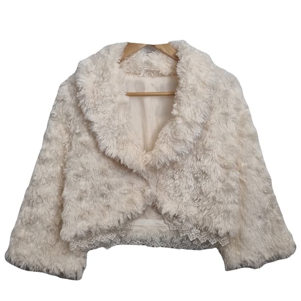 JPN 크림 페이크퍼 볼레로 자켓 