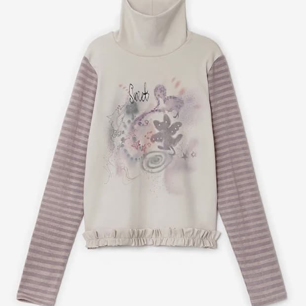 허그유어스킨 드로잉 프릴 폴라 탑 (베이지 핑크)