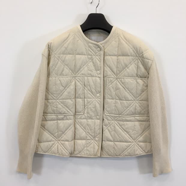 VOV 레더 구스다운 퀄팅 니트패딩 55