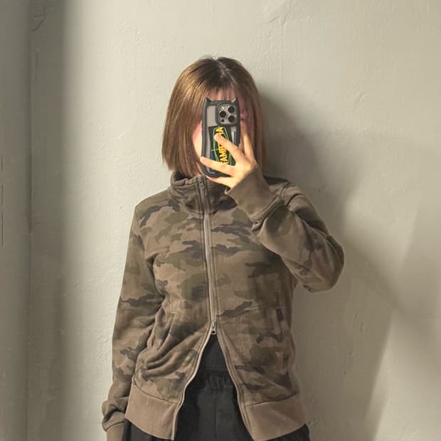 camo pattern high-neck 2-way zip-up
