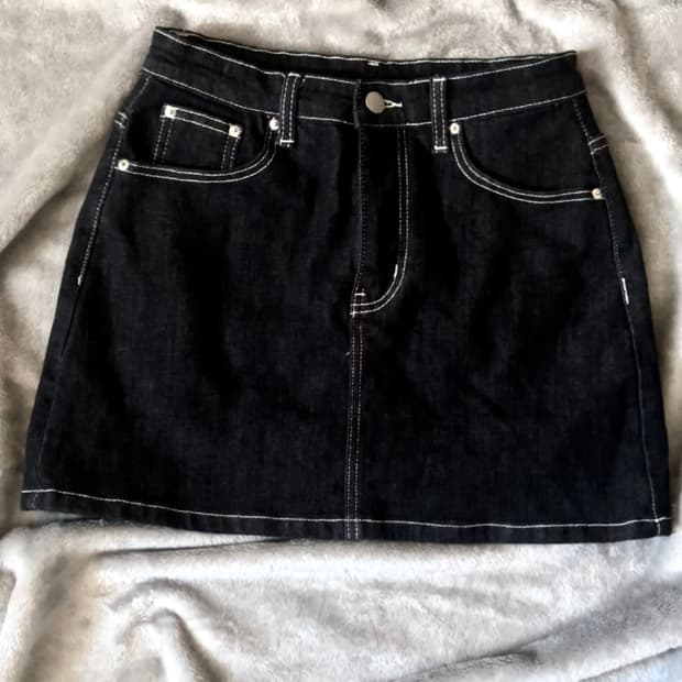 빈티지 스티치 생지 흑청 데님스커트 미니스커트 