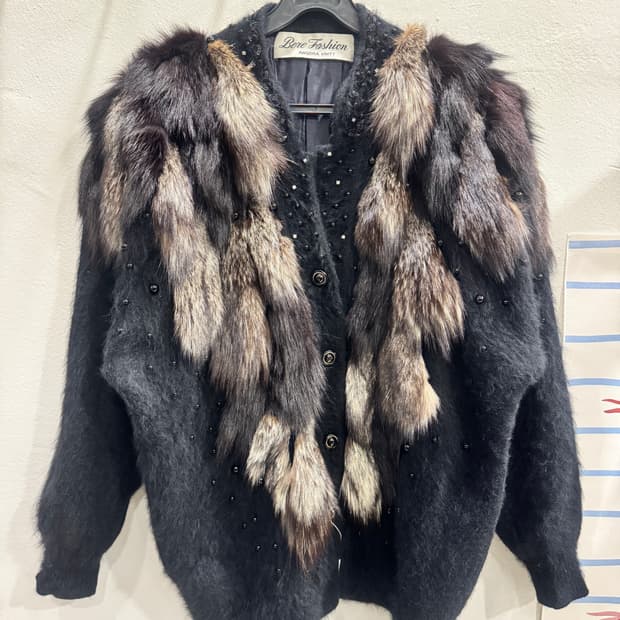 japan vintage fur콤비 앙고라 가디건