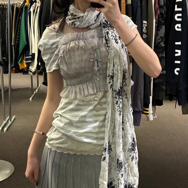 Japanese vintage 오리엔탈 꽃무늬 머플러