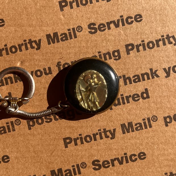 90s vtg St. Christopher Medal Keyring