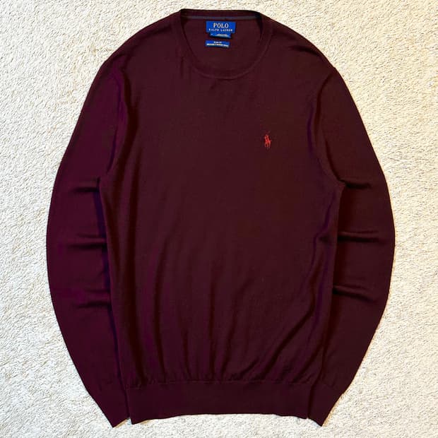 폴로 랄프로렌 신형 슬림핏 워셔블 메리노울 라운드넥 니트 버건디