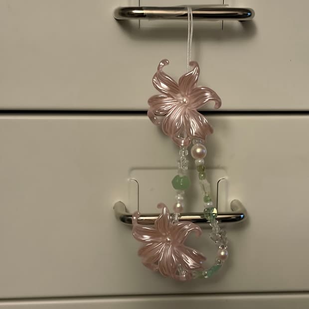 Double Pink lily keyring. handmade