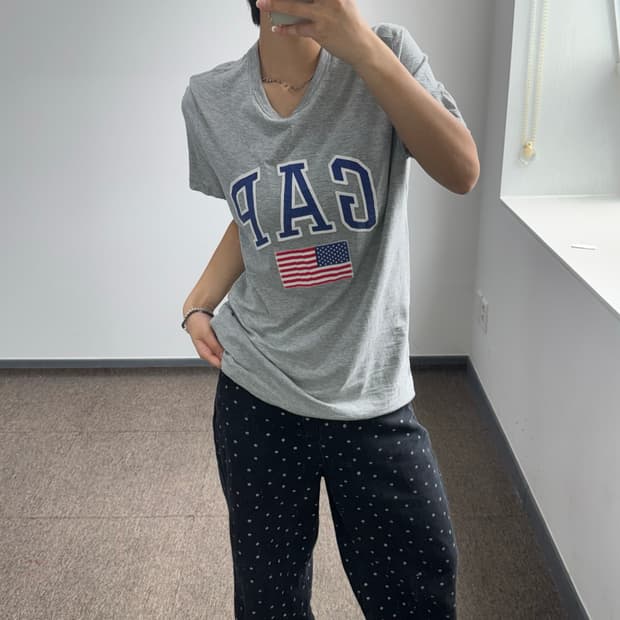 Gap 갭 블루 로고 그레이 반팔 