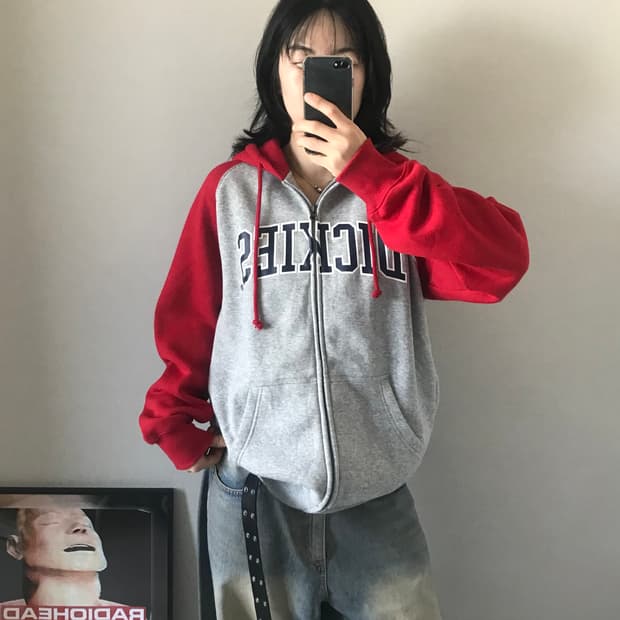 디키즈 중앙 자수 로고 나그랑 패턴 후드집업