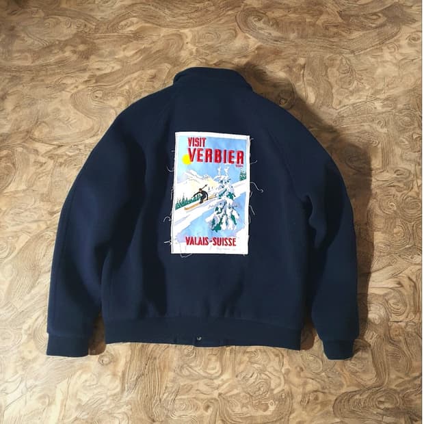 XL(약105~110) 자라 울 점퍼 자켓 네이비 빈티지 스키어 패치