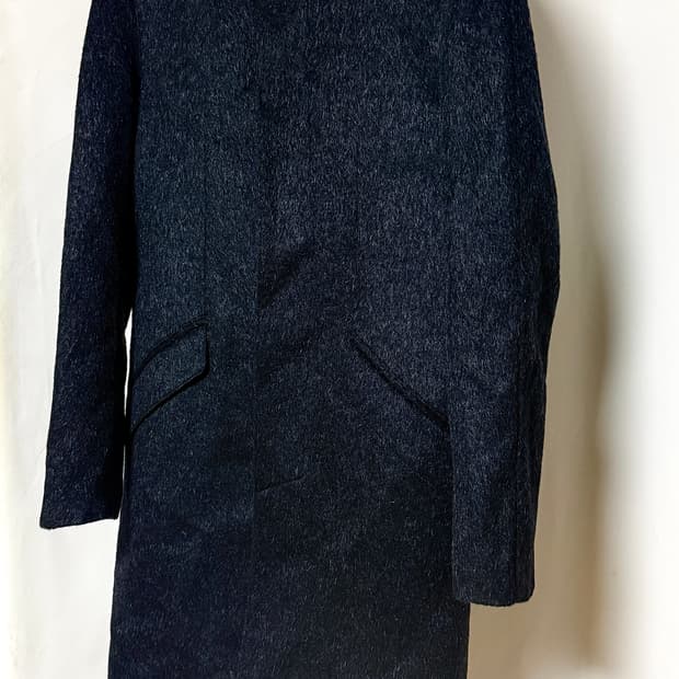 RAF SIMONS Mohair 블루블랙 다이아 싱글 코트