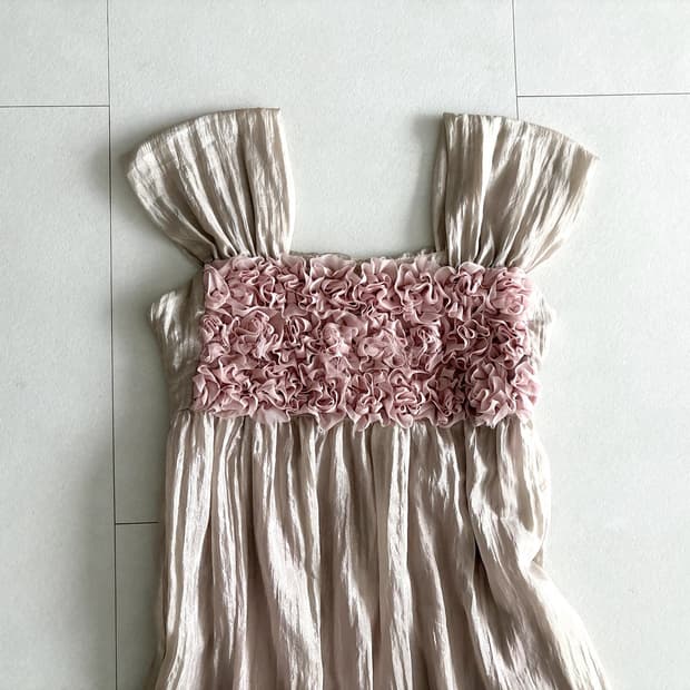 crinkle satin ruffle dress