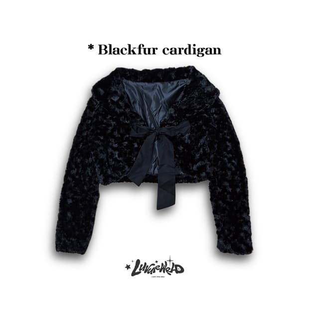 블랙 퍼 리본 가디건 갸루 