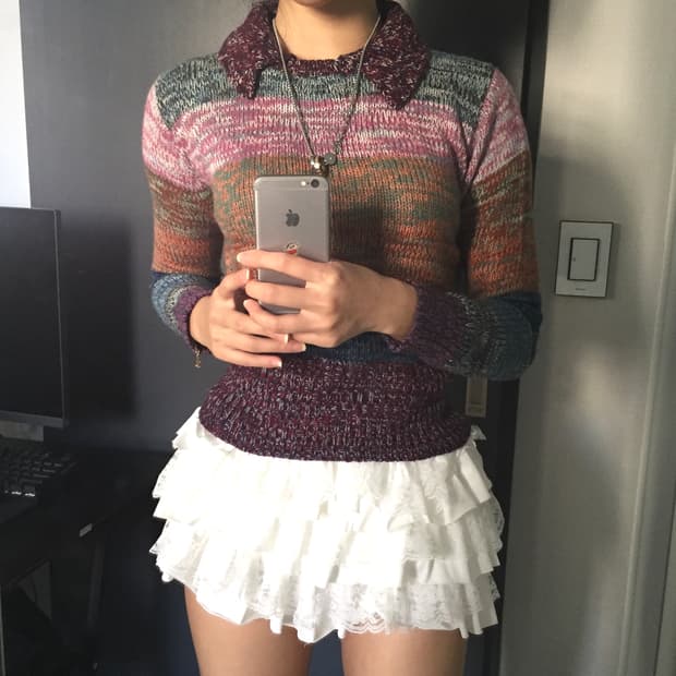 Iejaby 레인보우 카라 슬림핏 니트