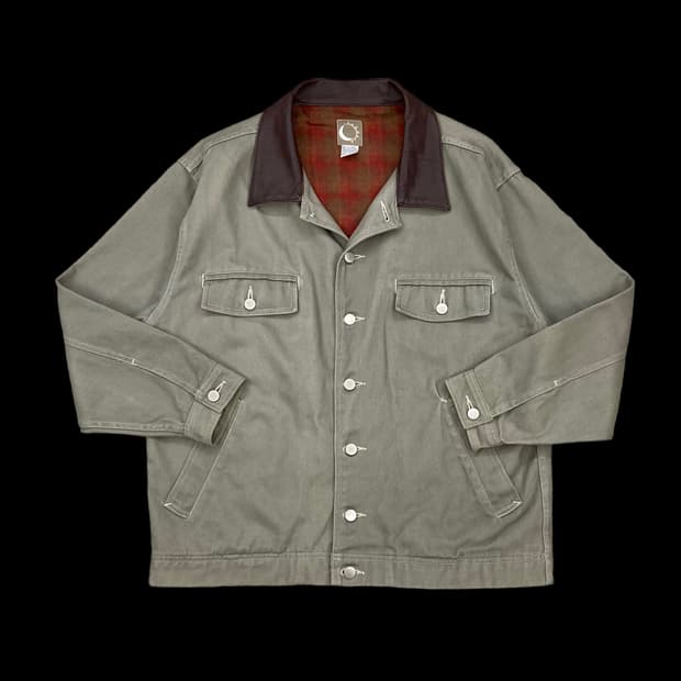 빈티지 아메카지 레더카라 카키 트러커 자켓