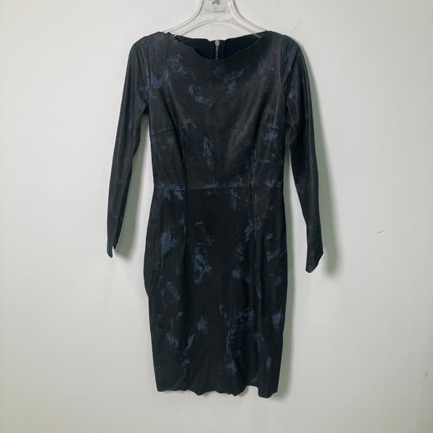 발망 블랙 패턴 지퍼 가죽 드레스 38