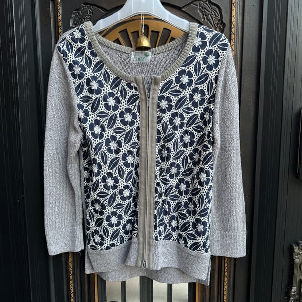 hbis 2way zip flower cardigan