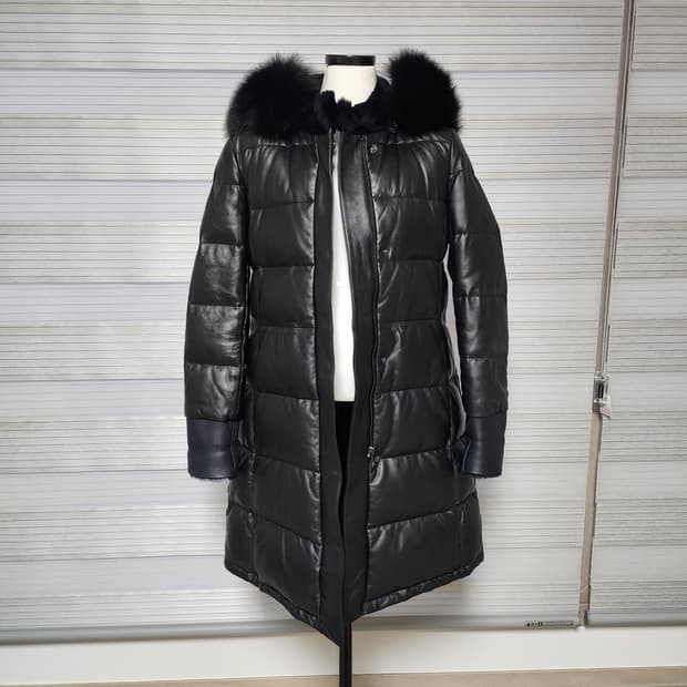 《새상품》(주)로보/ 후드 폭스퍼 구스 양가죽 롱패딩