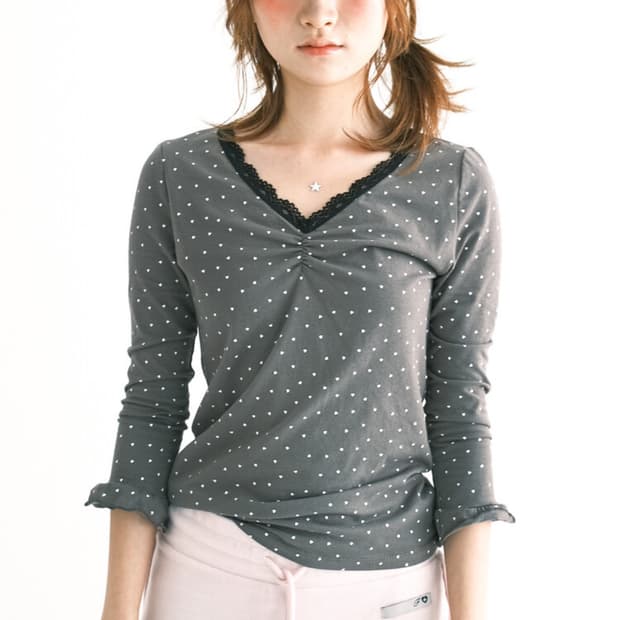 샵페어리 mini heart lace top 미니 하트 레이스탑 차콜