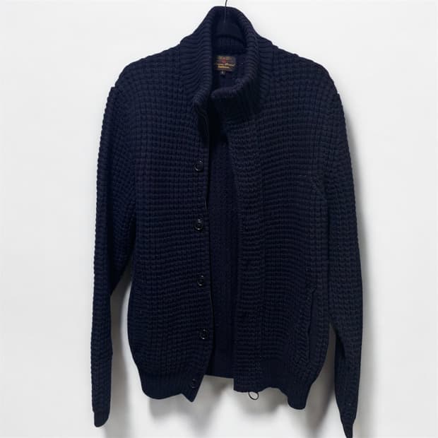 바버 와플니트 가디건 집업 네이비