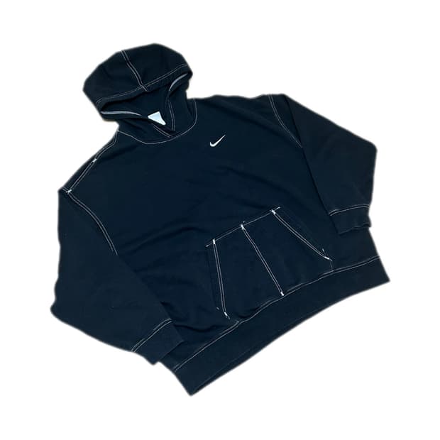 나이키 레트로 스티치 스우시 블랙 후드티