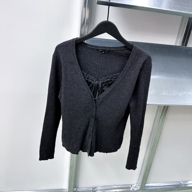 charcoal layered ribbed knit cardigan