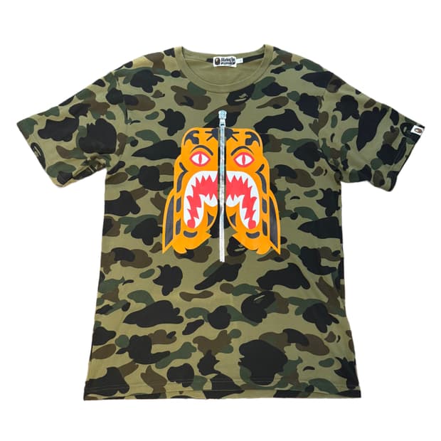 베이프 녹계 카모 타이거 티셔츠 18ss (L)
