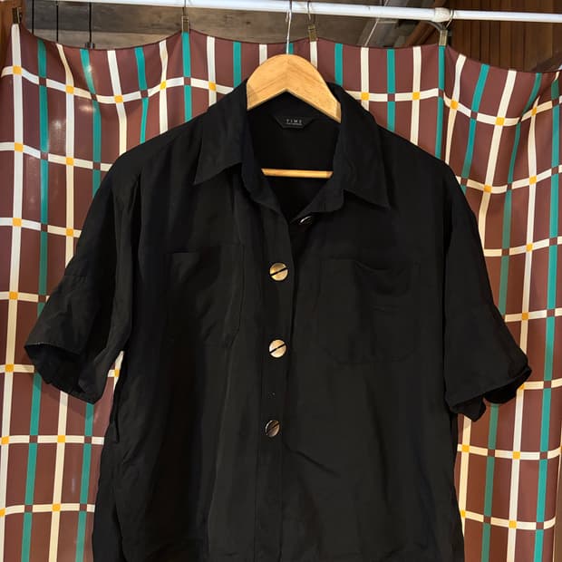 TIME 블랙 여성용 반팔셔츠