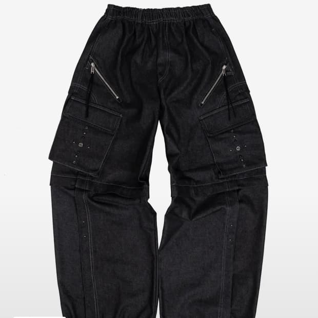 알에스에스씨X포그서비스 리벳 카고 데님 팬츠 블랙 1사이즈