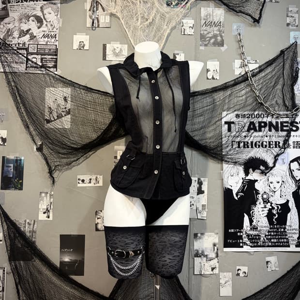 Gothic eyelet snap mesh vest