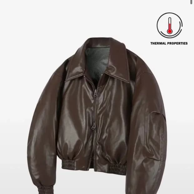 비바브라운 투웨이 카라 크롭 레더 숏패딩 브라운 무신사