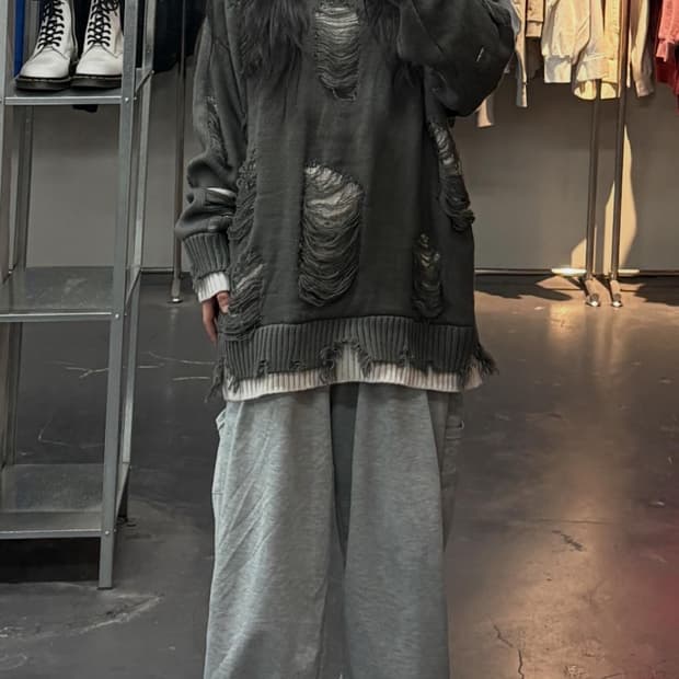 빈티지 데미지 그레이 니트 A3677