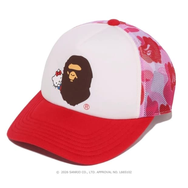 베이프 정품 산리오 콜라보 키티 에이프 헤드 메쉬캡
