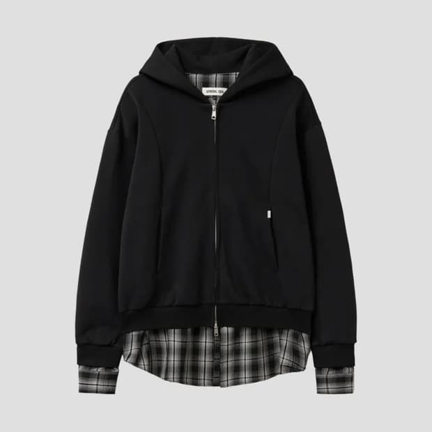 미쏘 셔츠 레이어드 후드집업 [BLACK] m사이즈