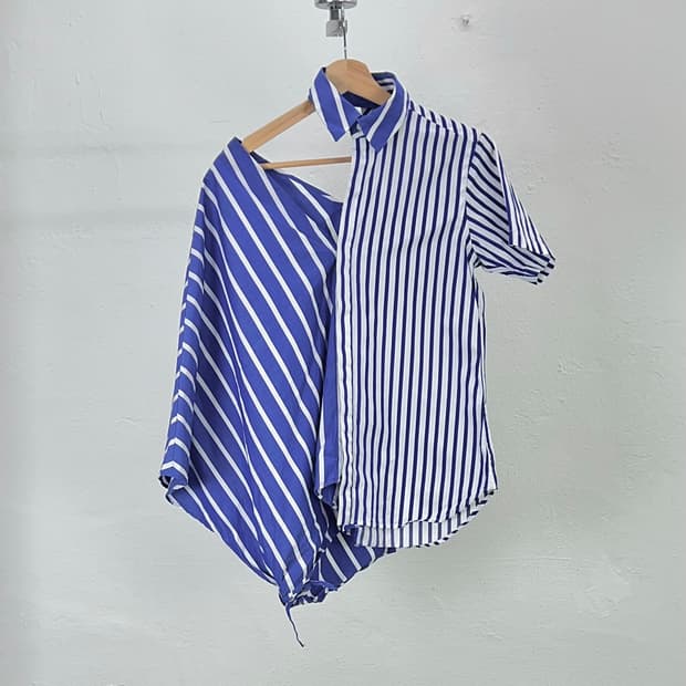 파세타즘 18ss 스트라이프 코튼 비대칭 포플린 셔츠
