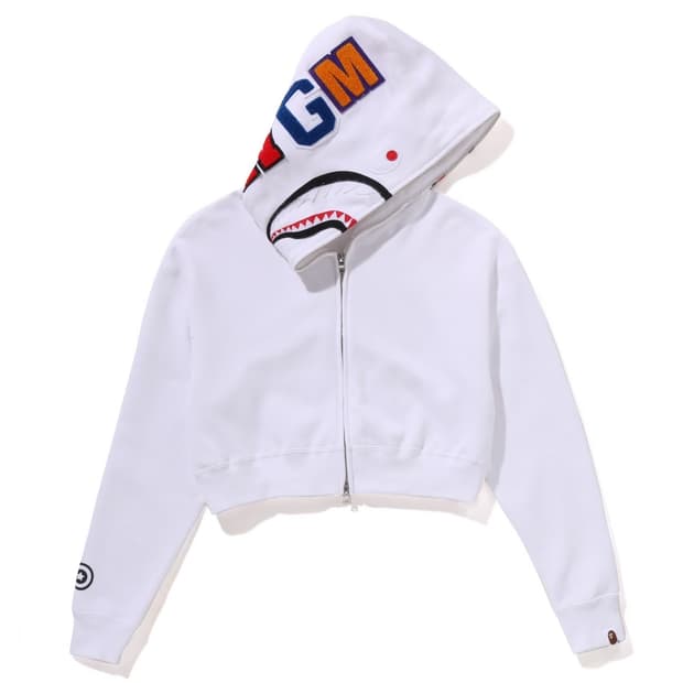 bape 베이프 샤크 크롭 풀집 후드 화이트