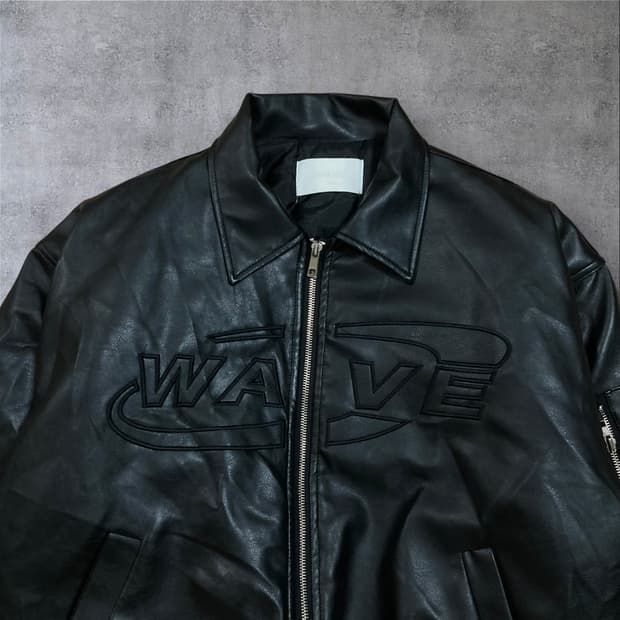 WAVE 빅로고 블랙 봄버 가죽 자켓