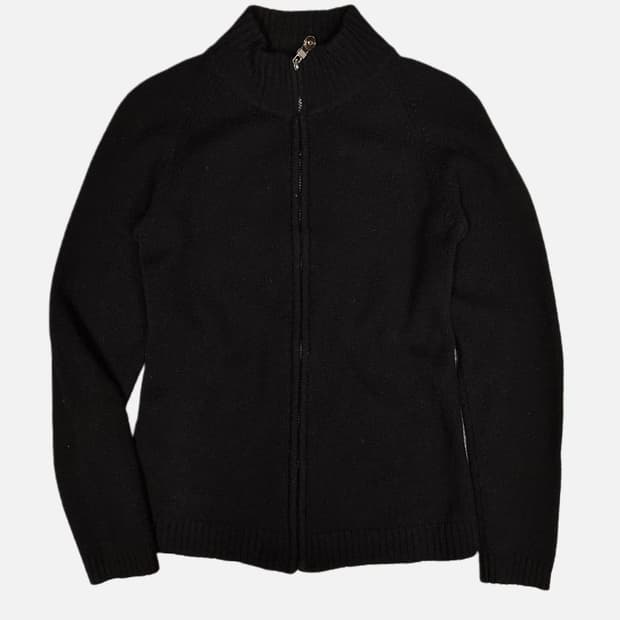 black wool raglan zip-up