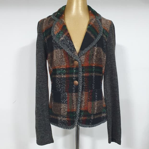 빈티지 울 블랜딩 자켓형 체크 가디건