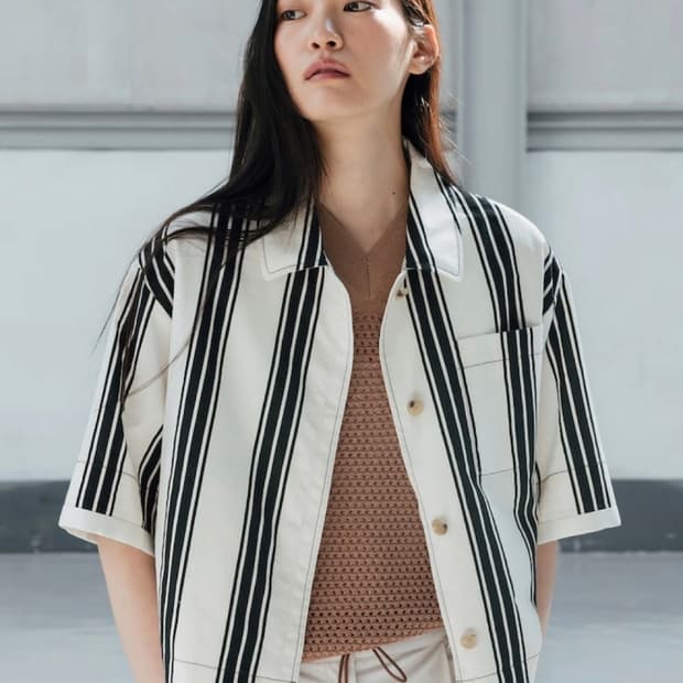 르베이지(LEBEIGE)-Stripe Shirts Zip-Up Jacke