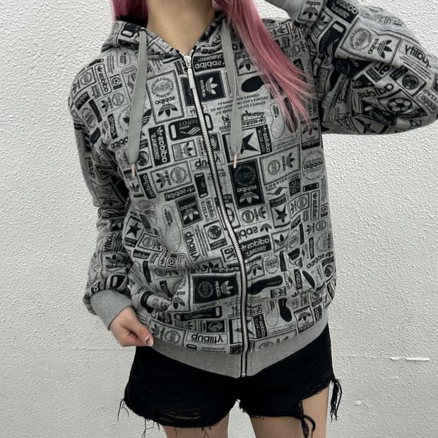 아디다스 그레이라인 패턴 그레이 후드집업 85