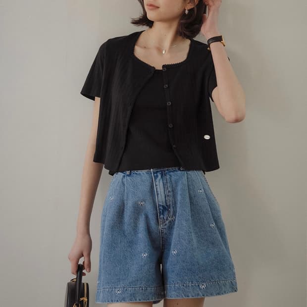 틸아이다이 하프 슬리브 아일렛 가디건